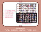 Black Goat Twitch emote mega pack preview displaying all 50 emotes with format and size information.