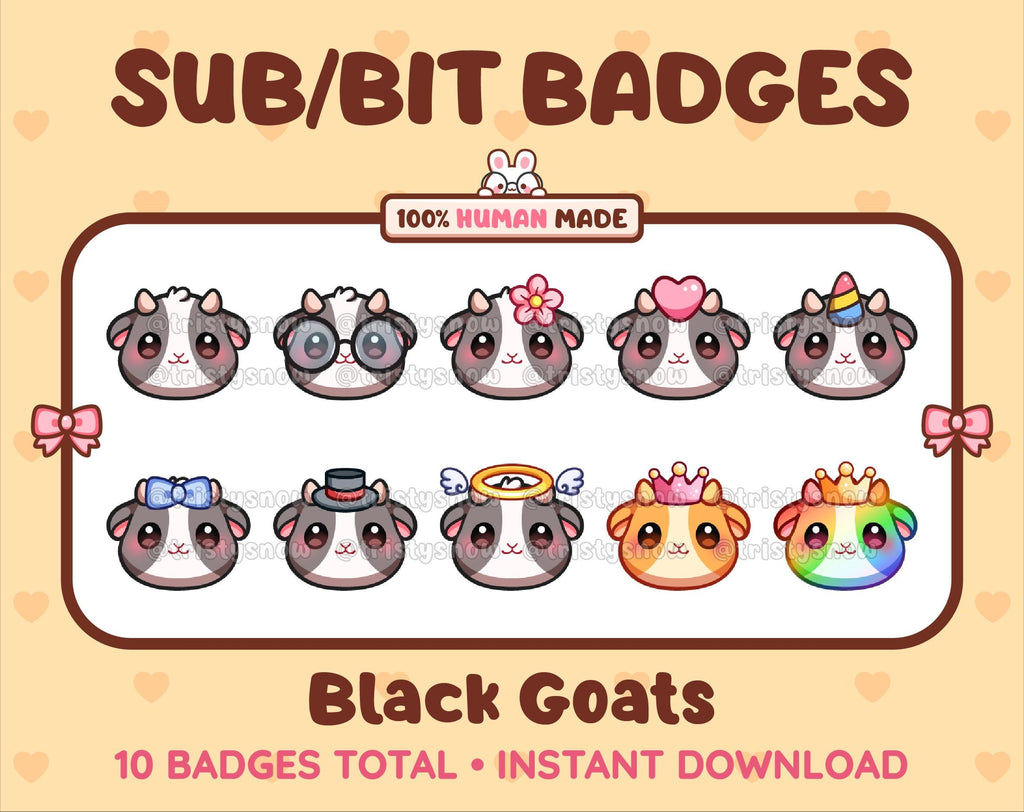 Black Goat Twitch sub badge pack featuring 10 subscriber badges with progressive addon elements.