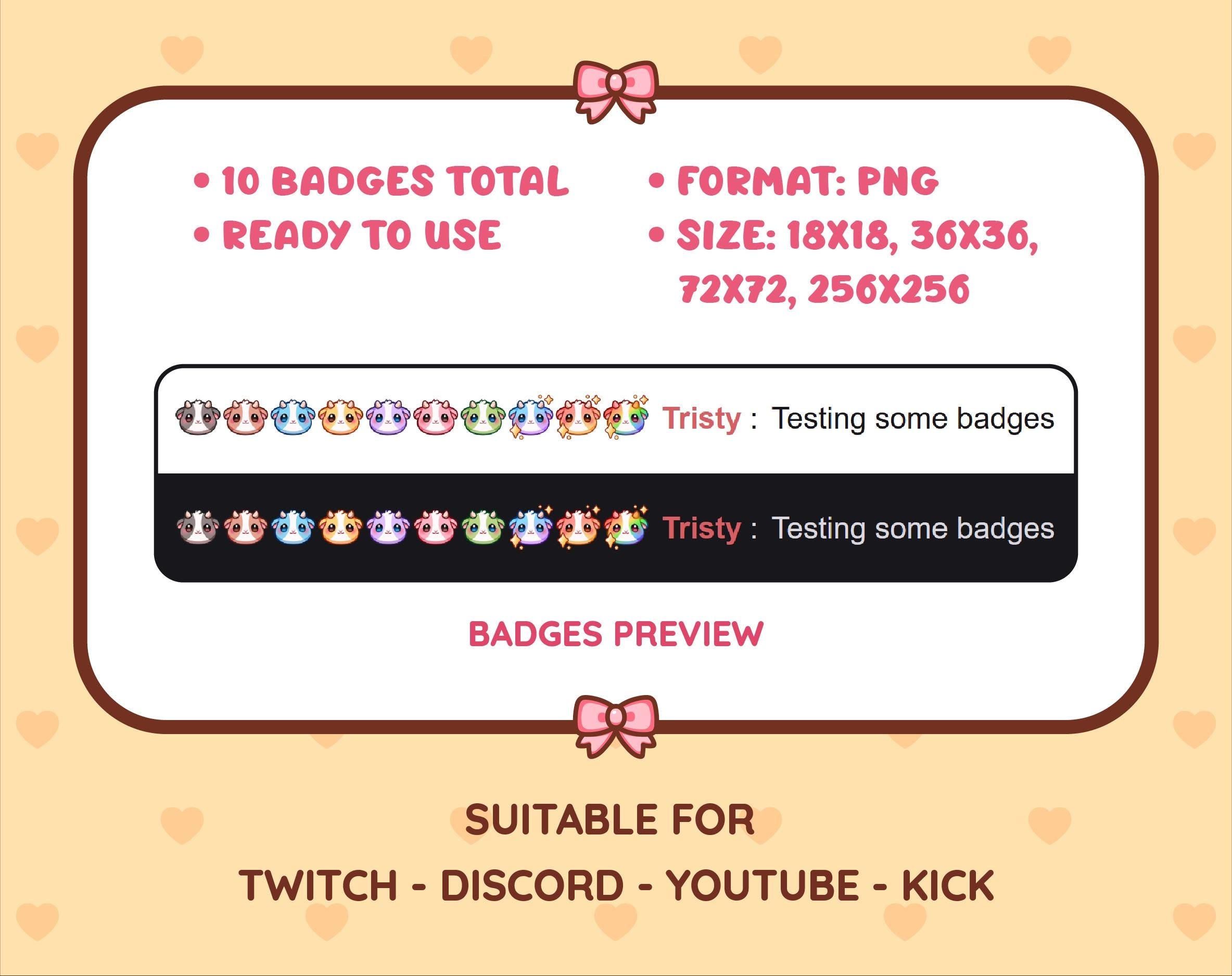 Goat Twitch sub badge pack preview displaying all 10 subscriber badges with format and size information.