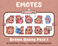 Brown Bunny Twitch emote pack featuring 10 emotes including GG, angry, cry, and hype.