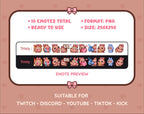 Brown Bunny Twitch emote pack preview displaying all 10 emotes with format and size information.