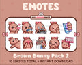 Brown Bunny Twitch emote pack featuring 10 emotes including kiss, facepalm, shy, and raid.
