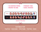 Brown Bunny Twitch emote pack preview displaying all 10 emotes with format and size information.