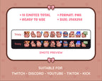 Brown Bunny Twitch emote pack preview displaying all 10 emotes with format and size information.