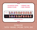Brown Bunny Twitch emote pack preview displaying all 10 emotes with format and size information.