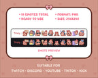 Brown Bunny Twitch emote pack preview displaying all 10 emotes with format and size information.