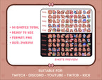 Brown Bunny Twitch emote mega pack preview displaying all 50 emotes with format and size information.