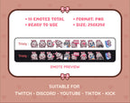 Gray Bunny Twitch emote pack preview displaying all 10 emotes with format and size information.