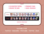 Gray Bunny Twitch emote pack preview displaying all 10 emotes with format and size information.