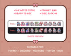 Gray Bunny Twitch emote pack preview displaying all 10 emotes with format and size information.