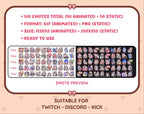 Gray Bunny animated Twitch emote mega pack preview displaying all 50 emotes with format and size information.