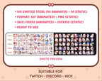 White Bunny animated Twitch emote mega pack preview displaying all 50 emotes with format and size information.