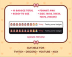 Brown Bunny Twitch sub badge pack preview displaying all 10 subscriber badges with format and size information.