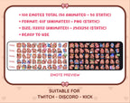 Brown Bunny animated Twitch emote mega pack preview displaying all 50 emotes with format and size information.