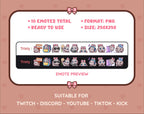 Gray Bunny Twitch emote pack preview displaying all 10 emotes with format and size information.