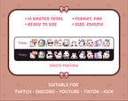 White Bunny Twitch emote pack preview displaying all 10 emotes with format and size information.