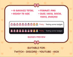 Pink Bunny Twitch sub badge pack preview displaying all 10 subscriber badges with format and size information.