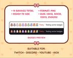 Bunny Twitch sub badge pack preview displaying all 10 subscriber badges with format and size information.
