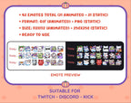White Fox Halloween animated Twitch emote mega pack preview displaying all 21 emotes with format and size information.