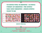 Pink Bear Christmas animated Twitch emote mega pack preview displaying all 32 emotes with format and size information.