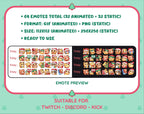Yellow Bear Christmas animated Twitch emote mega pack preview displaying all 32 emotes with format and size information.