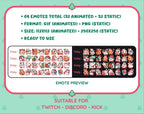 White Bunny Christmas animated Twitch emote mega pack preview displaying all 32 emotes with format and size information.