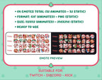 Brown Cow Christmas animated Twitch emote mega pack preview displaying all 32 emotes with format and size information.