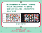 White Fox Christmas animated Twitch emote mega pack preview displaying all 32 emotes with format and size information.