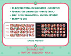 Brown Goat Christmas animated Twitch emote mega pack preview displaying all 32 emotes with format and size information.