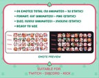 White Goat Christmas animated Twitch emote mega pack preview displaying all 32 emotes with format and size information.