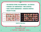 Red Fox Christmas animated Twitch emote mega pack preview displaying all 32 emotes with format and size information.