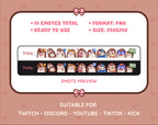 Hedgehog Twitch emote pack preview displaying all 10 emotes with format and size information.