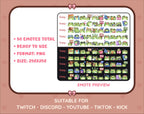 Frog Twitch emote mega pack preview displaying all 50 emotes with format and size information.
