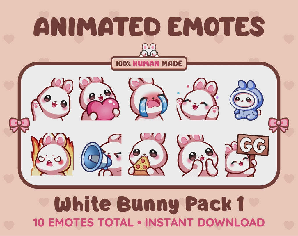 White Bunny Emotes - Pack 1 (Animated & Static)