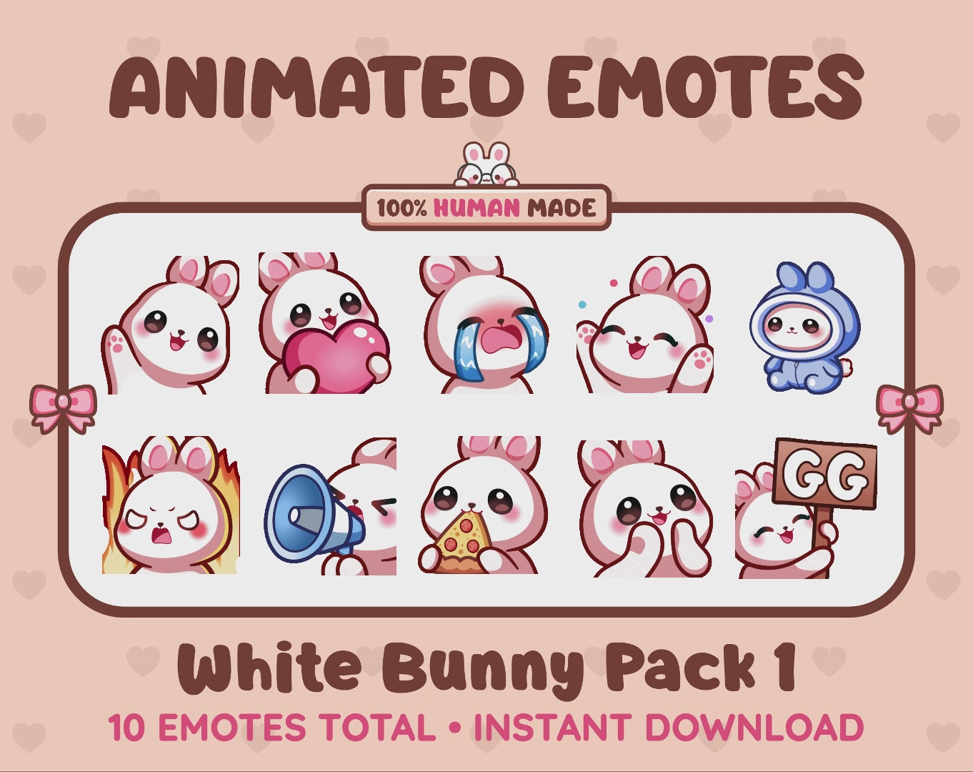 White Bunny Emotes - Pack 1 (Animated & Static)