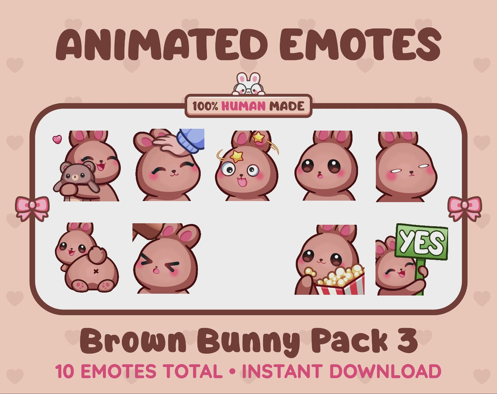 Brown Bunny Emotes - Pack 3 (Animated & Static)
