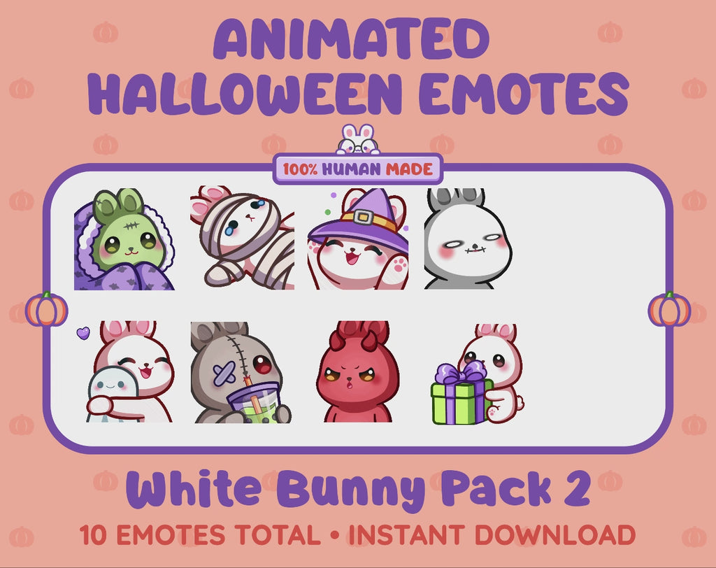 White Bunny Emotes - Halloween Pack 2 (Animated & Static)