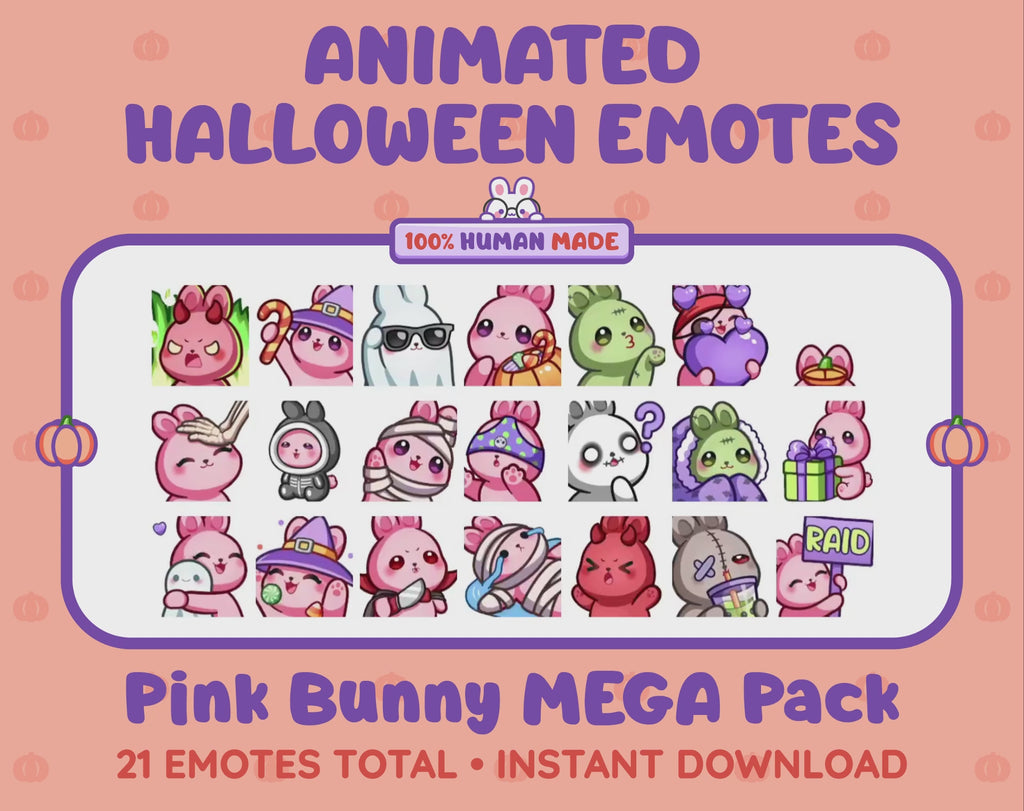 Pink Bunny Emotes - Halloween MEGA Pack (Animated & Static)
