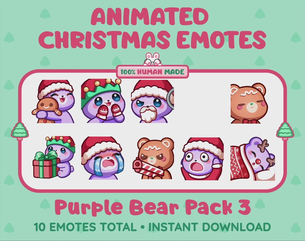 Purple Bear Emotes - Christmas Pack 3 (Animated & Static)