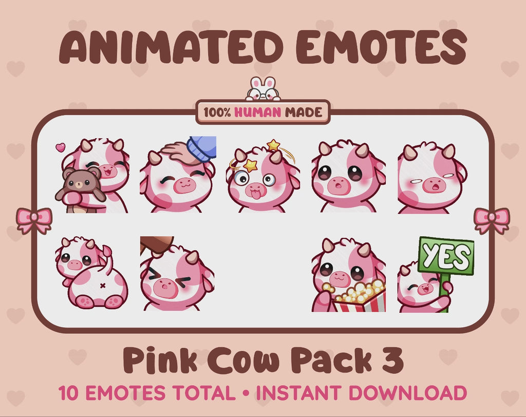 Pink Cow Emotes - Pack 3 (Animated & Static)