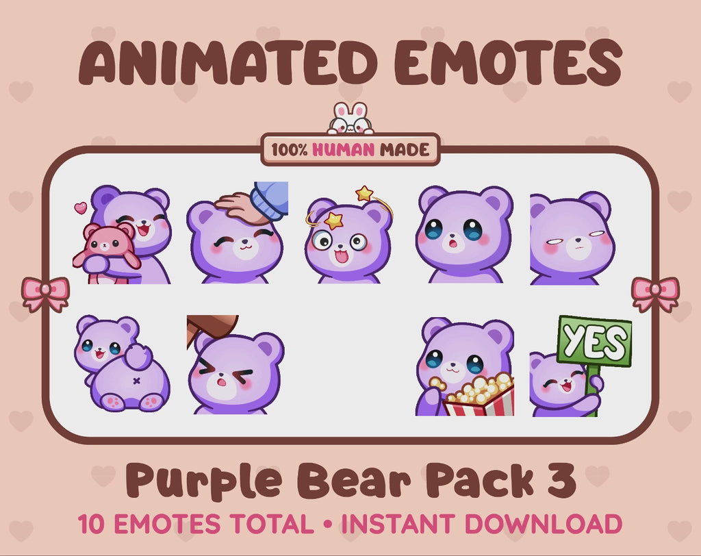Purple Bear Emotes - Pack 3 (Animated & Static)