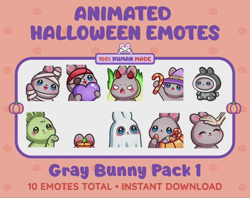 Gray Bunny Emotes - Halloween Pack 1 (Animated & Static)