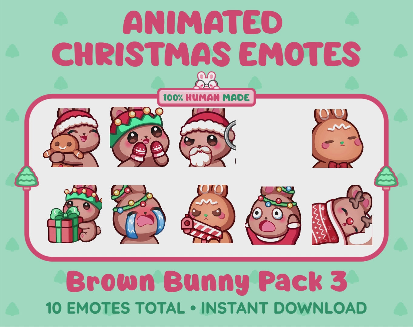 Brown Bunny Emotes - Christmas Pack 3 (Animated & Static)