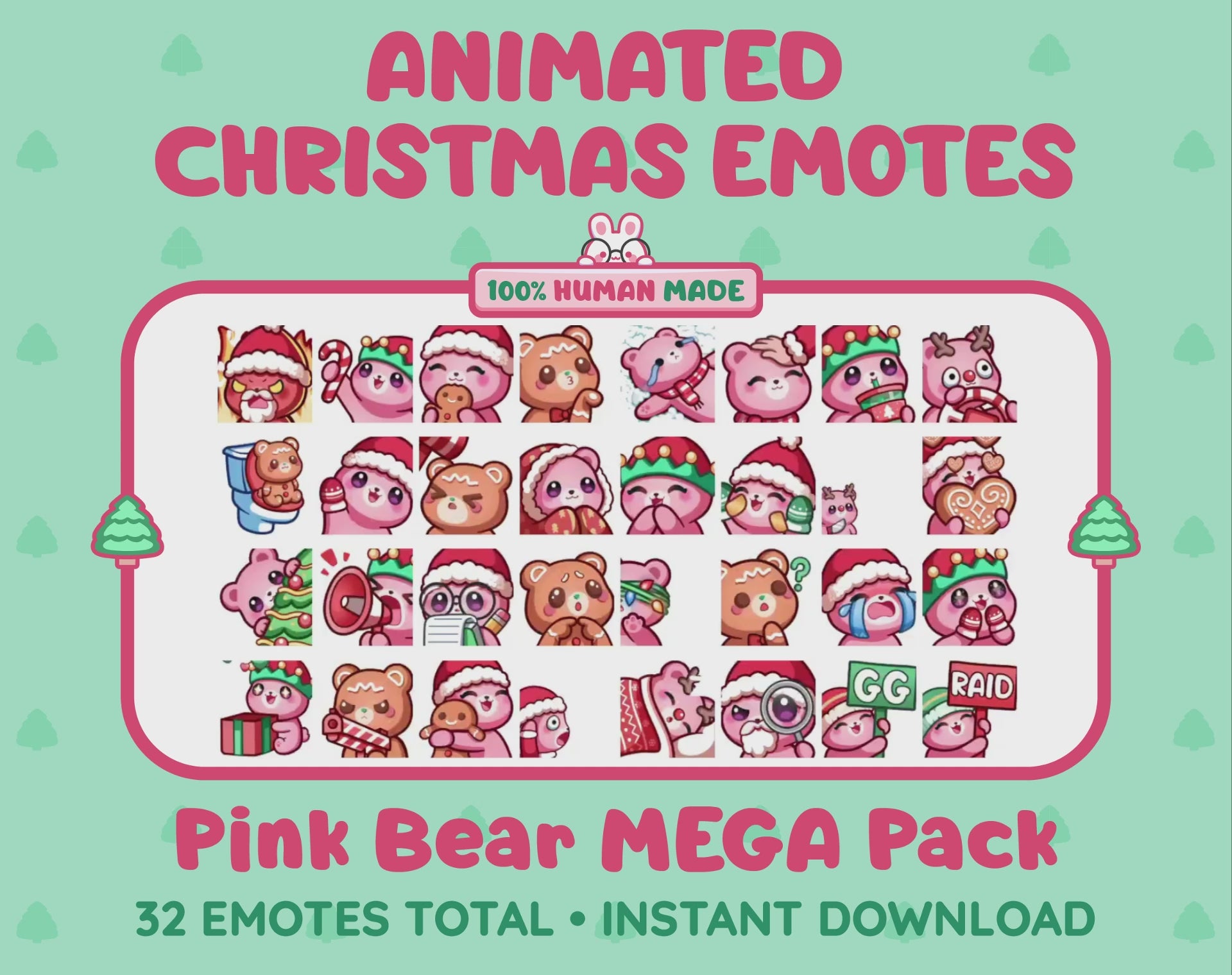 Pink Bear Emotes - Christmas MEGA Pack (Animated & Static)