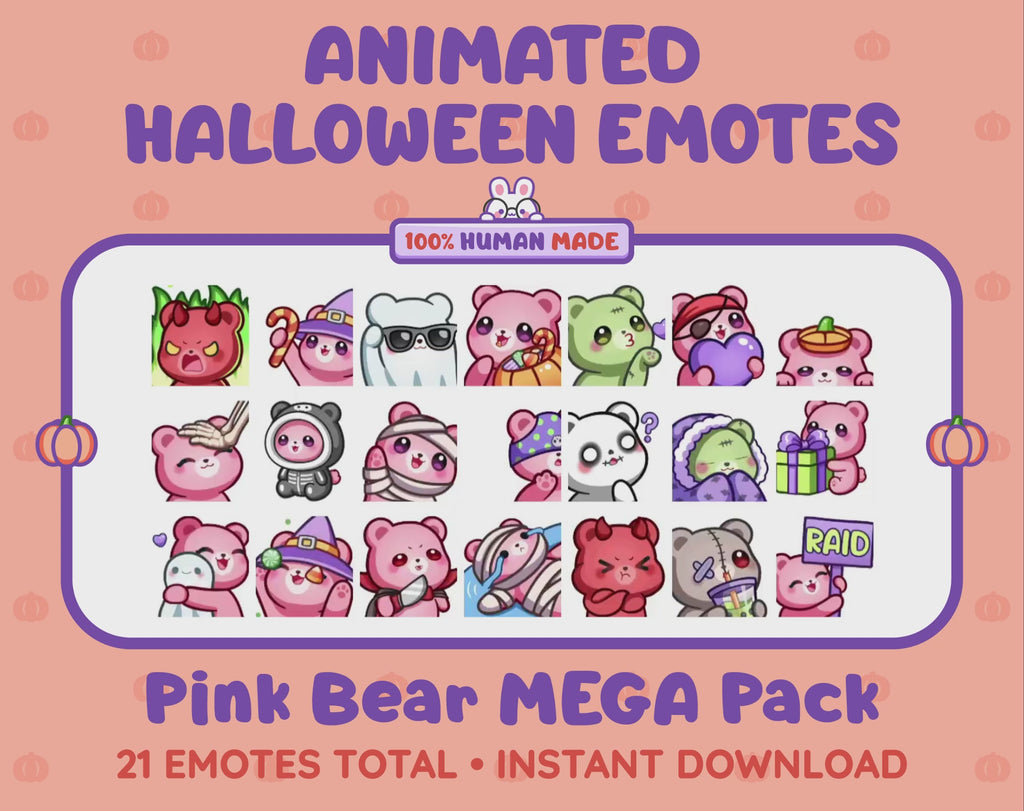 Pink Bear Emotes - Halloween MEGA Pack (Animated & Static)