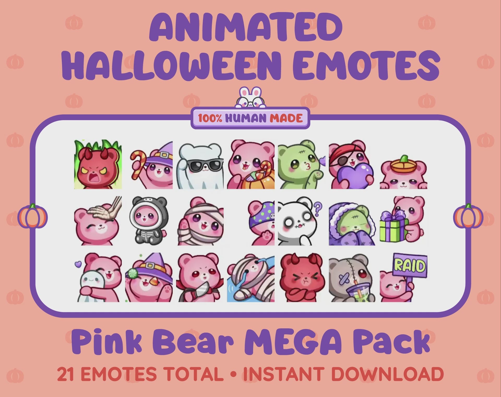 Pink Bear Emotes - Halloween MEGA Pack (Animated & Static)