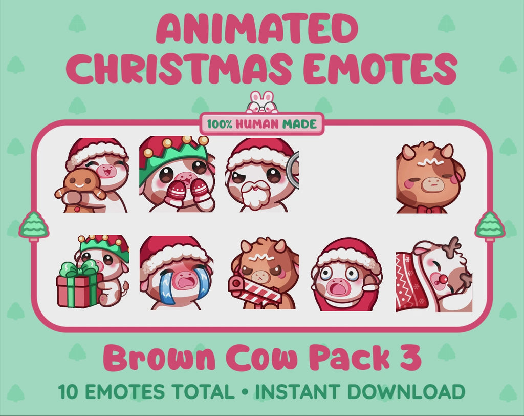 Brown Cow Emotes - Christmas Pack 3 (Animated & Static)