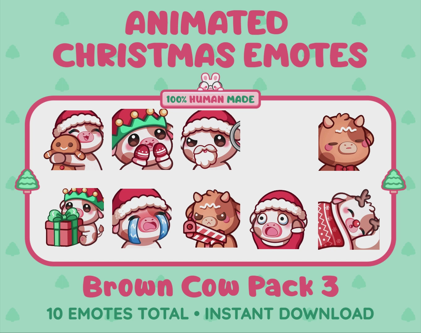Brown Cow Emotes - Christmas Pack 3 (Animated & Static)