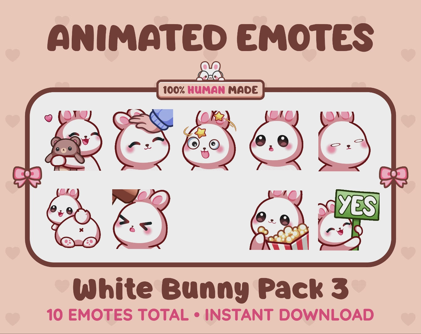White Bunny Emotes - Pack 3 (Animated & Static)