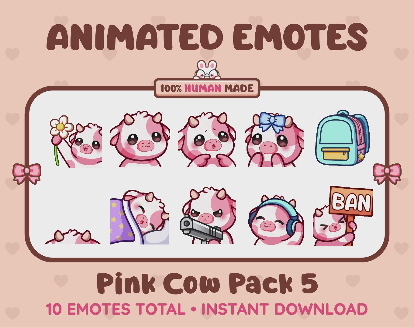 Pink Cow Emotes - Pack 5 (Animated & Static)